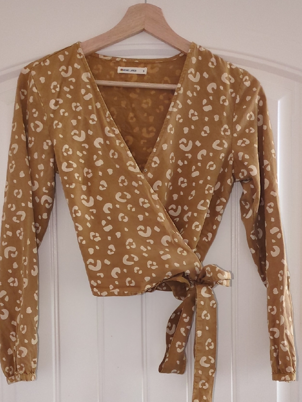 Marine Layer Mustard Cream Leopard Wrap Top